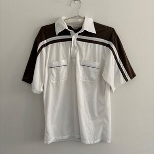 Martini Vintage 70s Mens Polo Shirt Brown White Colorblock Striped Size L
